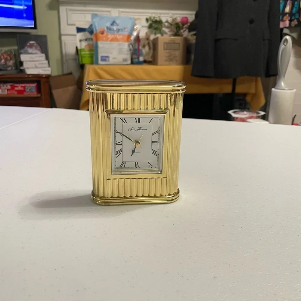 Seth Thomas Art Deco Mantel Clock - All Brass Vintage 1960 ..works With Alarm.